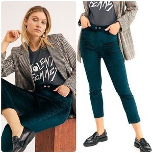Free People Sweet Jane Velvet Skinny Teal Stretch Cropped Pant size 30